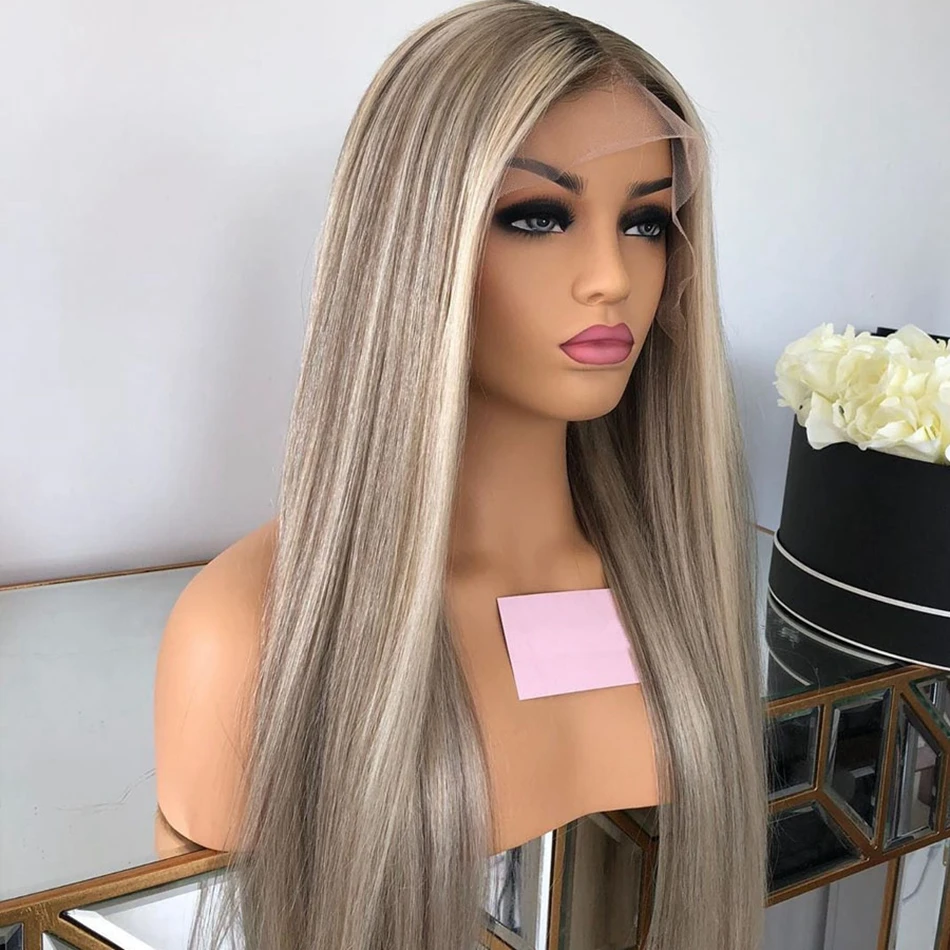 

Transparent Lace 150 Density Highlight Straight Ombre Blonde Brazilian Human Hair Wigs Bleached Blonde Lace Front Wigs for Women