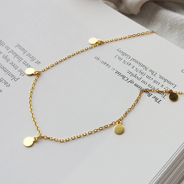 

925 sterling silver 18k gold plated necklace clavicle chain disc coin necklace