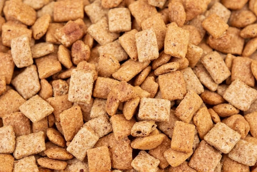 Homemade Cinnamon Chex mix spread on baking sheet showing the cereal pieces mixed with pretzels, nuts, and chocolate chips