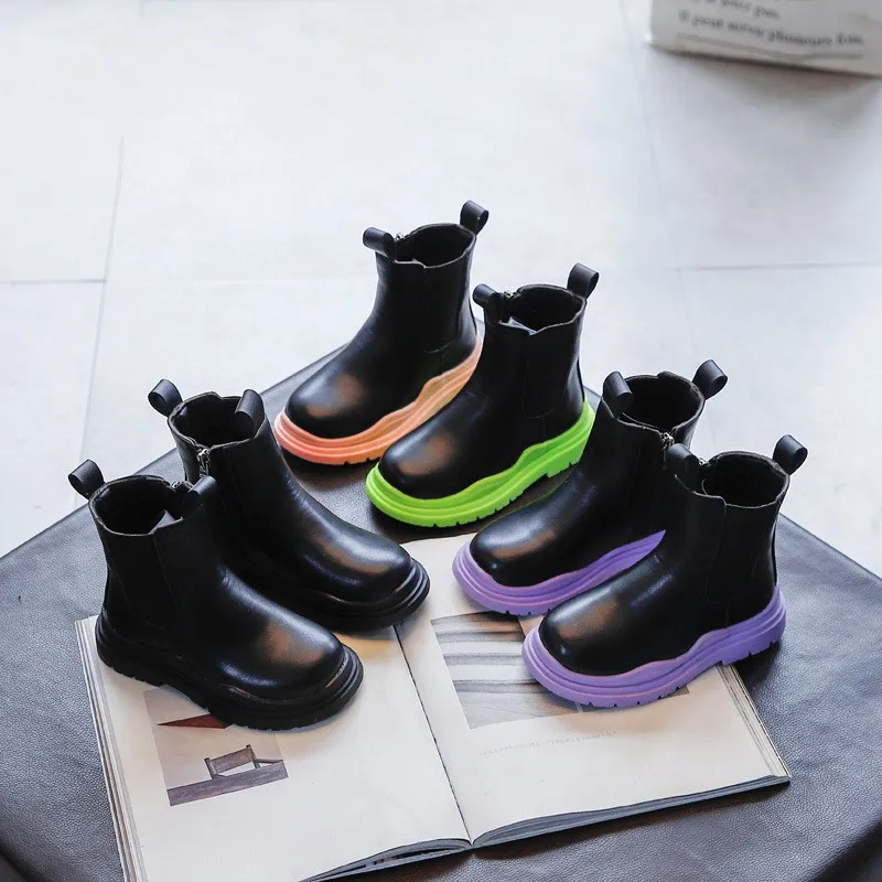 

New Chelsea Boots Kids Ankle Boots Chunky Winter Shoes Platform Ankle Boots Slip Fashion Children Booties 2021, Picture