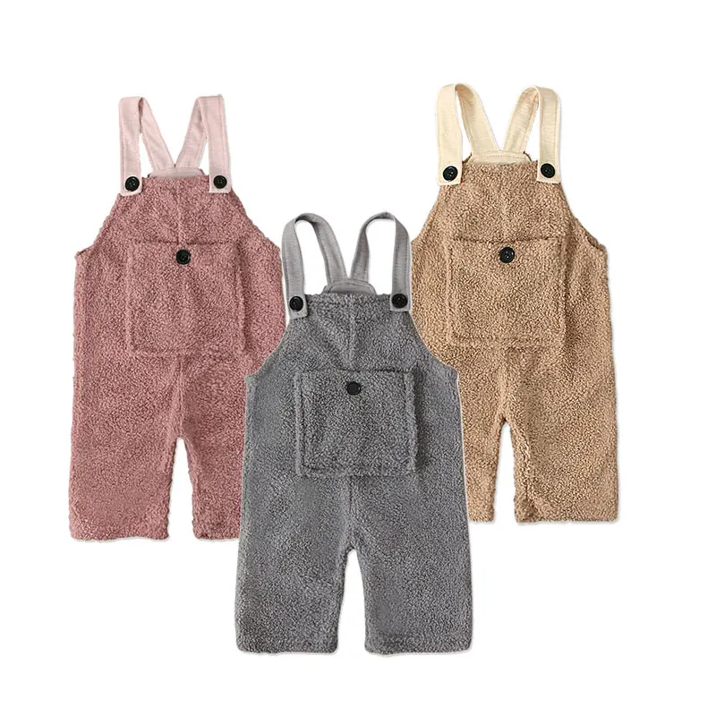 

toddler baby girls boys spring autumn overalls jumpsuits candy color fleece Pocket bib pants, Picture