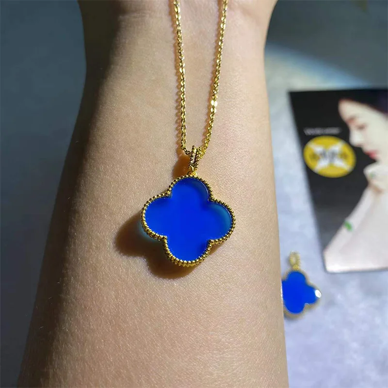 

20mm Four-leaf clover 18k Pure gold Blue / Green / White / Black / Pink Clover necklace ladies jewelry necklace