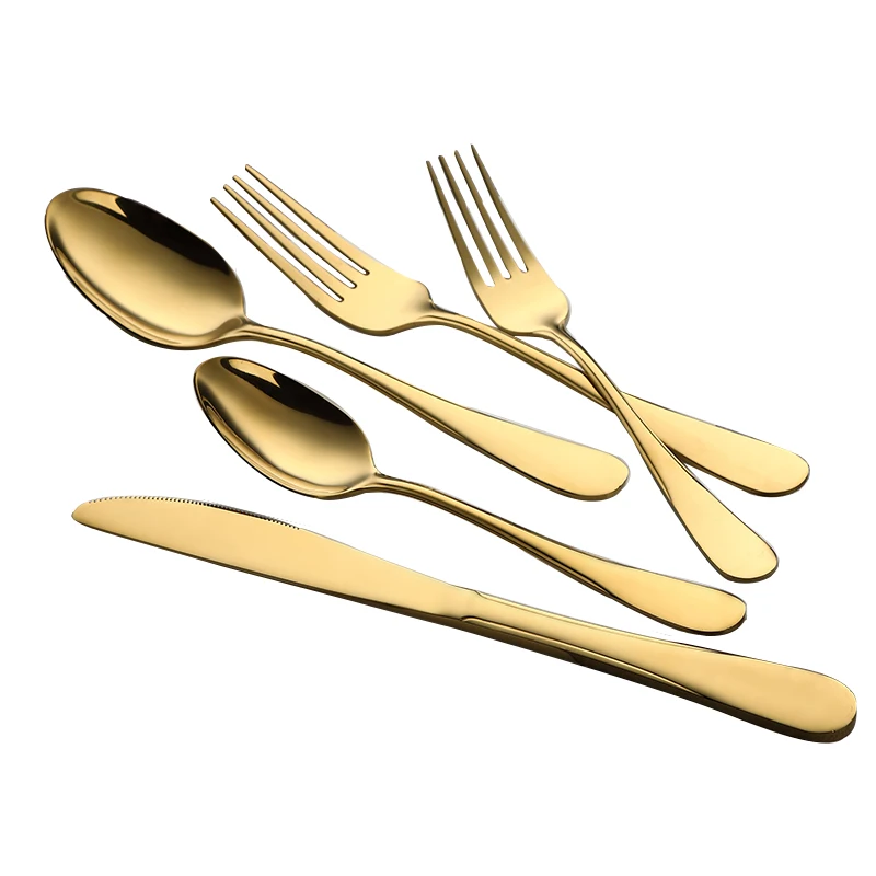 

Wholesale cheap bulk spoon and fork set stainless steel gold cutlery flatware sets, Gold, copper, black, silver