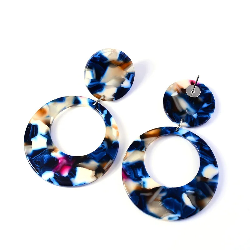 

Free Shipping New Acrylic Acetate Plate Earrings Retro Geometric Hollow Circular Resin Exaggerated Earrings, Picture