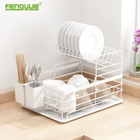 

Fengyue popular kitchen accessories sink dish storage holder one layer dish drainer with plastic tray and utensil holder