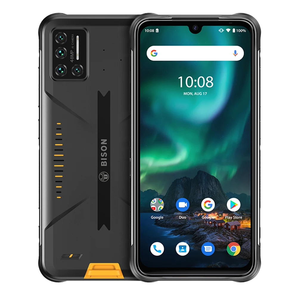 

UMIDIGI BISON Global Version Rugged Phone IP68/IP69K Waterproof 48MP Quad Camera 6.3" FHD+ Display 6GB+128GB NFC Cellphone, Cyber yellow / lava orange