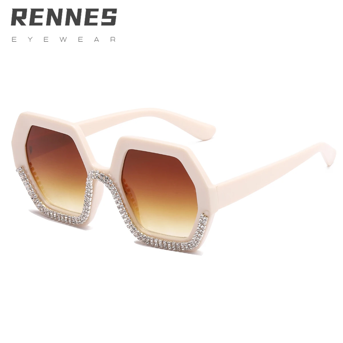 

RENNES rhinestone glasse wholesale fashion square big luxury brand design sun shades diamond sunglasses women