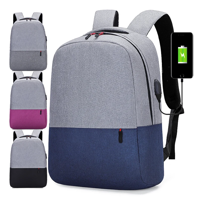 

Simple cheap but good USB charging school backpack knapsack bagpack backbag, Black, blue, gray, rose red