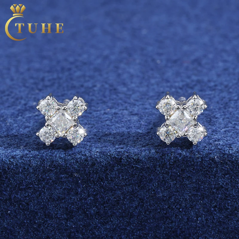 Original Design Newest Design Luxury Princess Cut Moissanite Ear S925 Men Women Fashion Jewelry Stud Earring Wholesale
