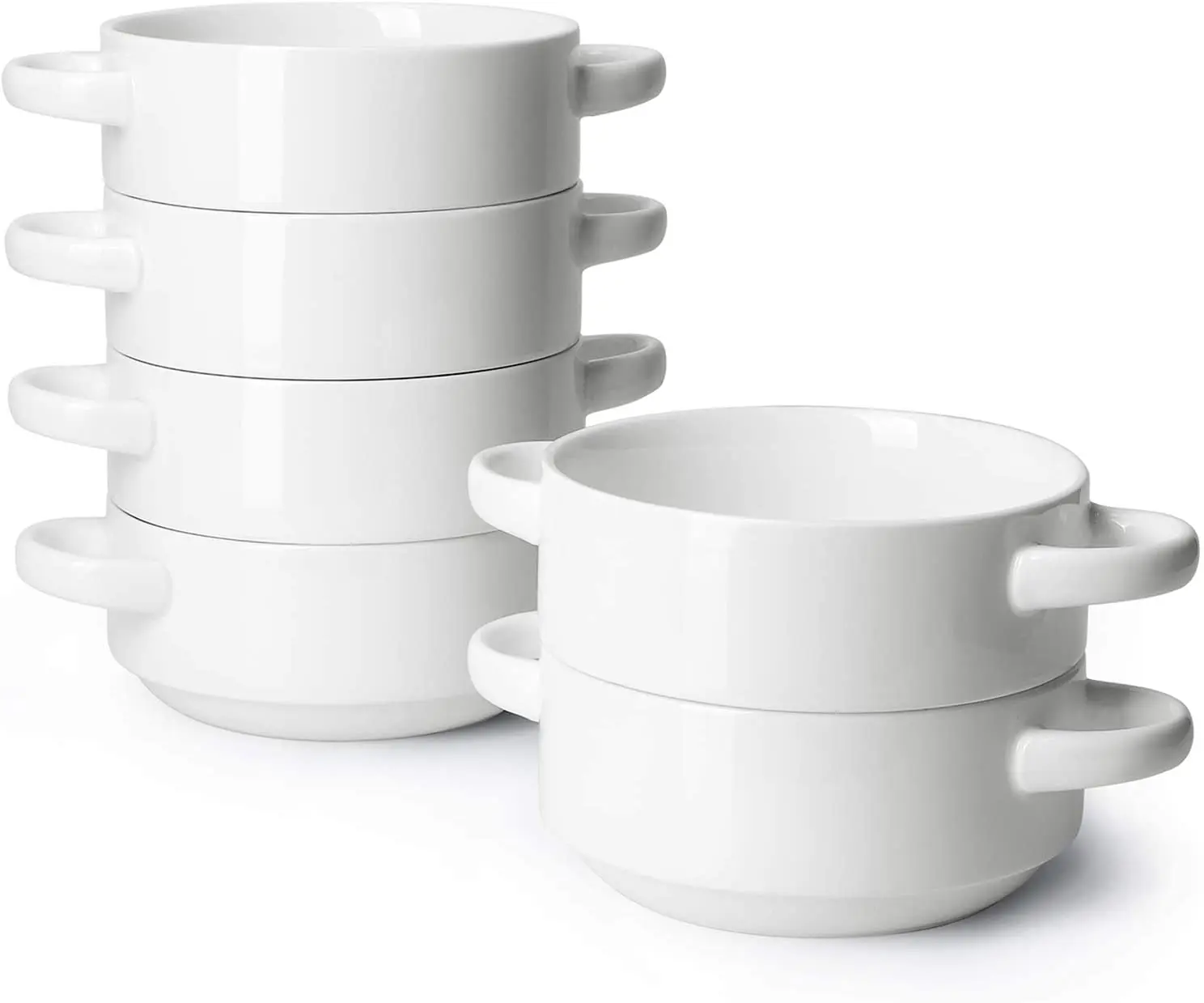 

High Quality White Porcelain Bowls with Double Handles 20 Ounce for Soup Cereal Stew