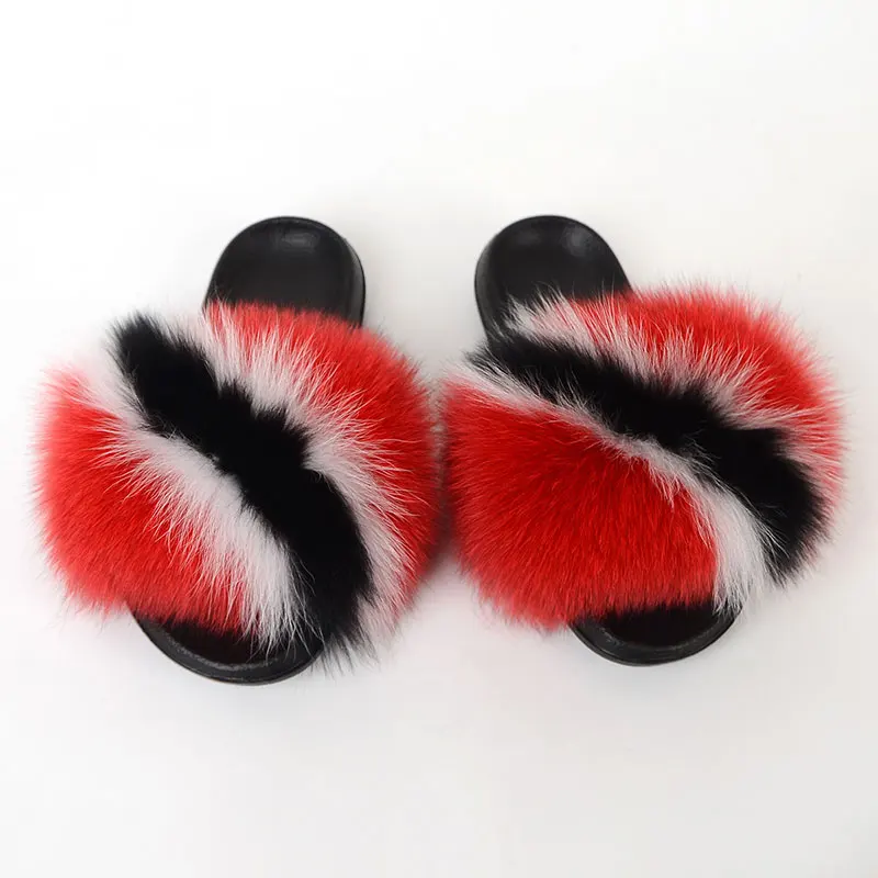 

baby mommy and me fur slides vendor real fur slides fox fur slippers, Customized color