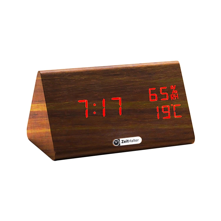 

Yk Kt138 Latest Fashion Triangle Alarm Clock Living Bed Bedroom Home Decoration Temperature Humidity Small Bed Desk Wooden Cloc, Brown