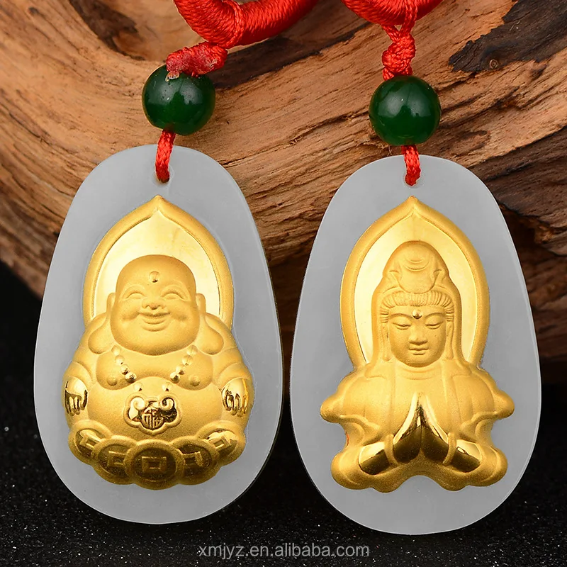 

Gold Inlaid Jade 4D Hetian Jade Pure Worship Guanyin Money Buddha Pendant Manufacturer Wholesale