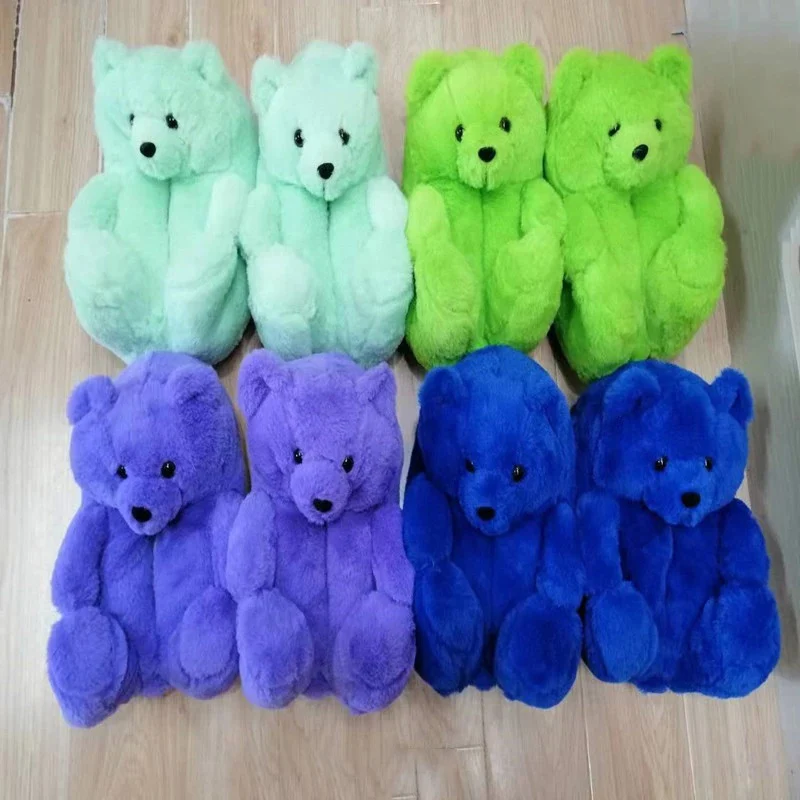 

Wholesale women's warm indoor home fashion cartoon fur teddy bear slippers matching onesie, Picture showed