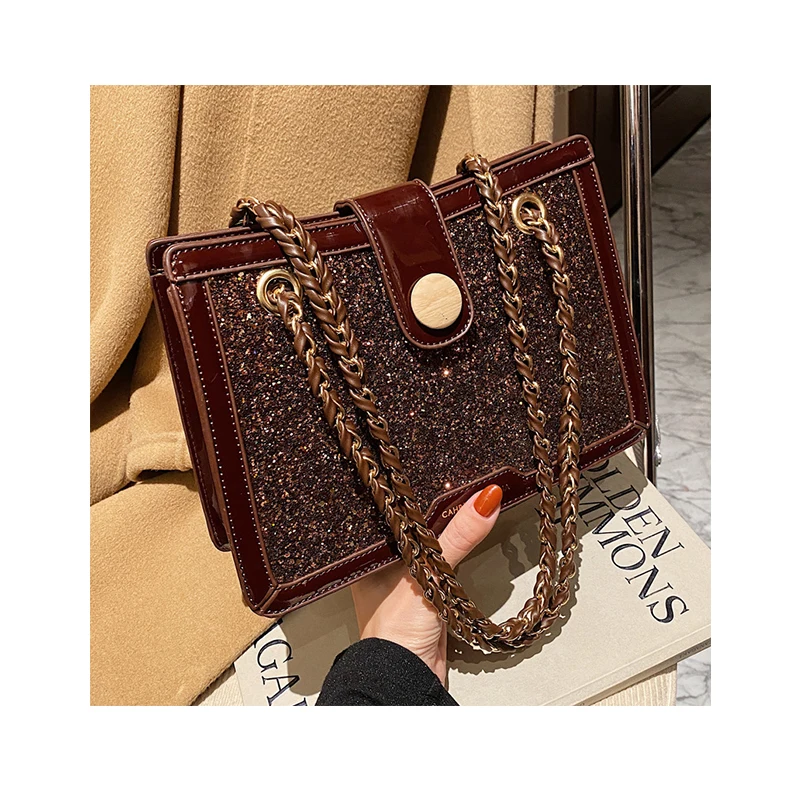 

Vintage Sparkling Dot Flap Handbags Women Bag Luxury Letter Square Shoulder Bags 2021 New Designer PU Crossbody Tote Purse Sac, Shown