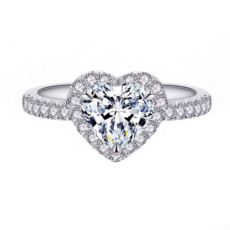 

ERW20029 2021 Luxury Lover's heart shape S925 sterling silver fine D color moissanite Stone ring for ladies jewelry, Picture shows