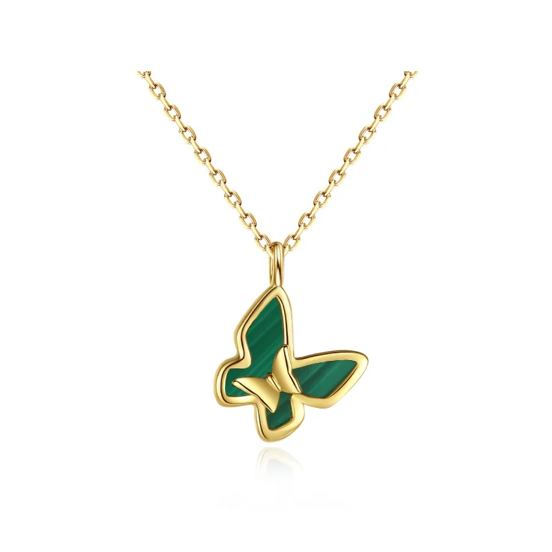 

Wholesale Jewelry Fashion Butterfly Necklace 925 Sterling Silver Malachite Embedded Necklace Personal Customized for Women