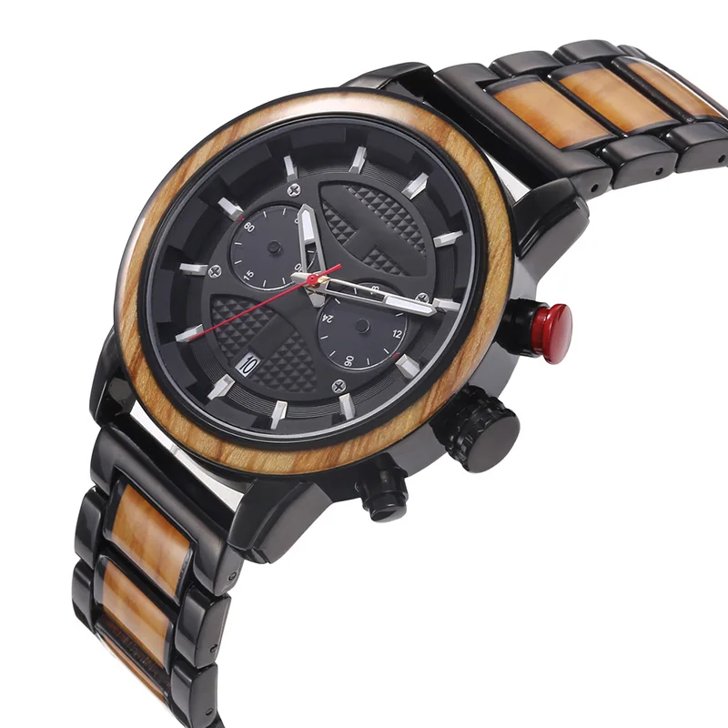 

Olive wooden hand watch 46mm fashion mens black wood wristwatches, Blue