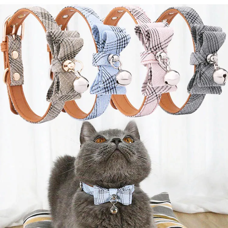 

High quality cat collar bells bow tie pet collar designer leather cat collars, Customized color