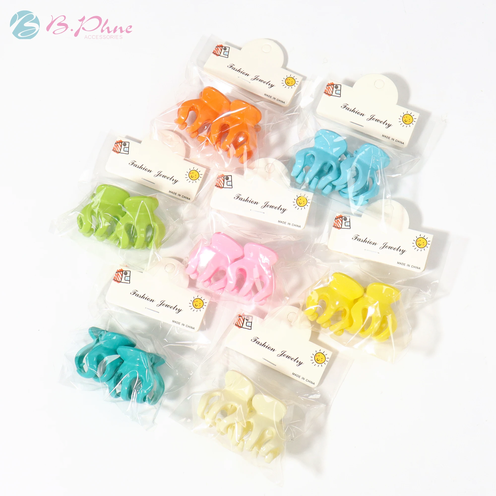 

B.phne factory custom 2pcs/set mini plastic sweet cute hair claw clips for women girl gift