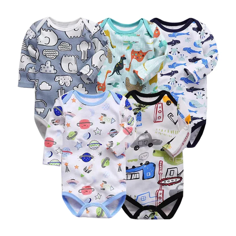 

Amazon Hot Selling Fall Baby Clothes Long Sleeve Baby Rompers 100% Cotton Print Soft Comfortable Knit Baby Bodysuit, Mix color