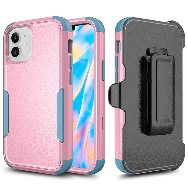 

3 in 1 tpu pc triple shockproof belt clip phone cover back case for iphone 12 pro