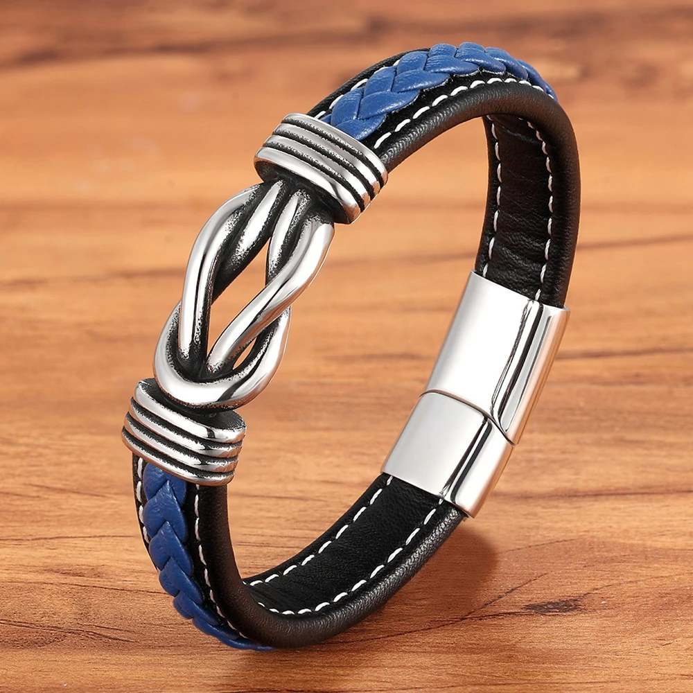 

Combination for Birthday Commemorative Gifts Fashion Deluxe Irregular Graphic Men's Leather Bracelet Stainless Steel, Picture