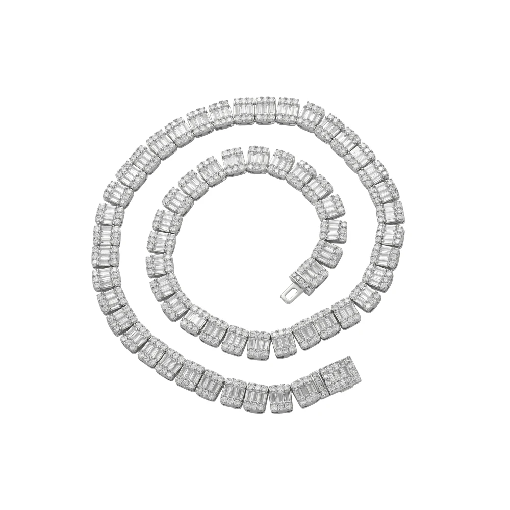 BC037  9mm Brass Cubic Zircon Chain Necklace Hip Hop Bling Jewelry CZ Chain Iced Out