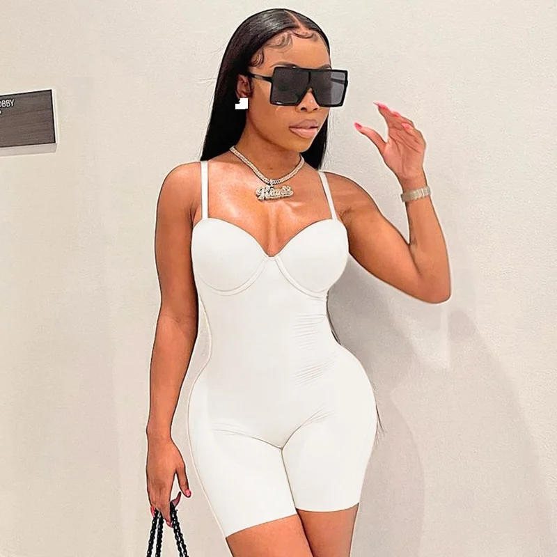 

LvCong Europe and America spring V neck bodycon sleeveless jumpsuits women solid color one piece jumpsuit shorts