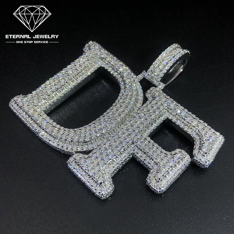 

Professional Custom Men Fine Letters DF Iced out Hiphop Real Solid S925 Silver 9k 10k 14k 18k Gold Moissanite Diamond Pendant