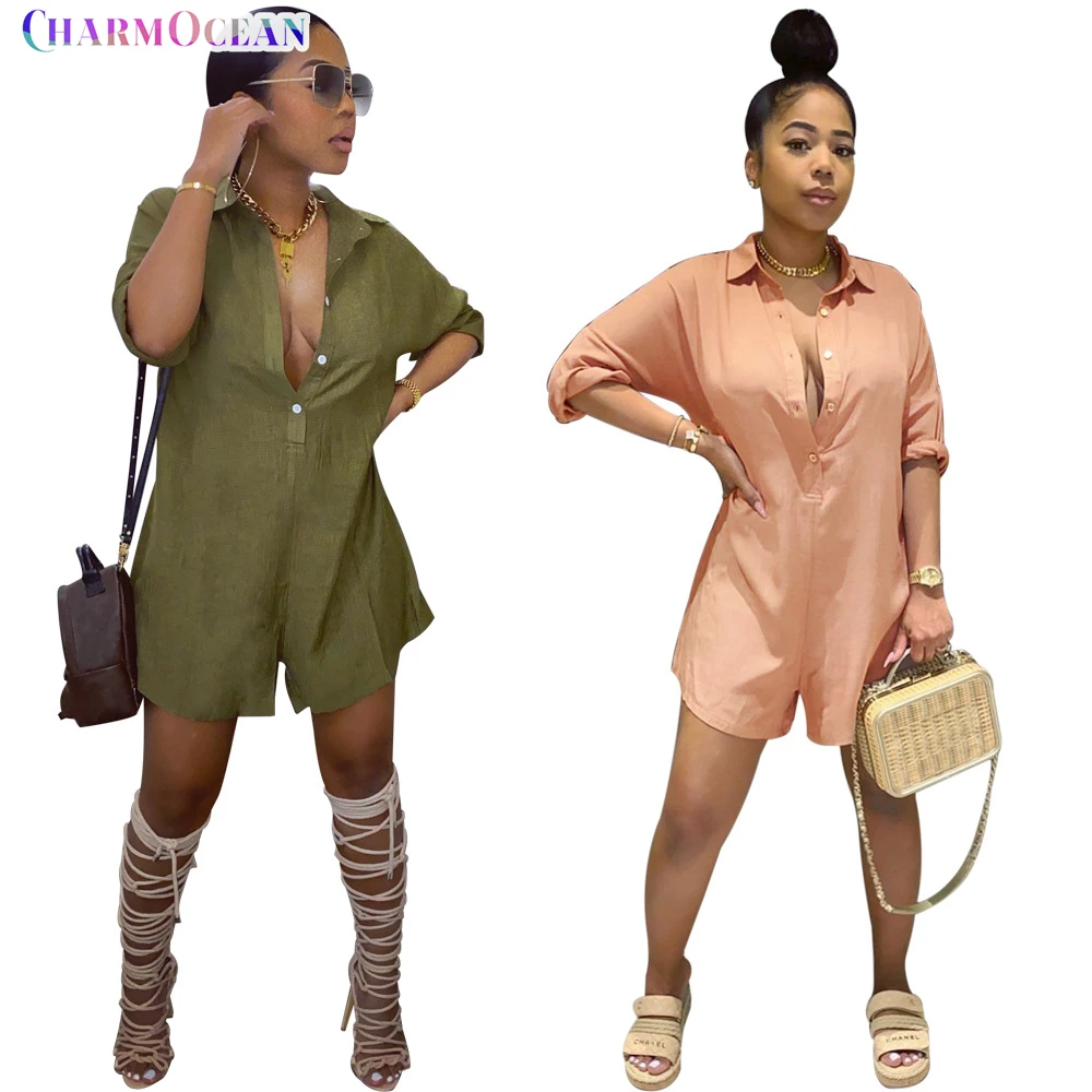 

Free Shipping C09297 - new casual fashion long sleeve solid shirt jumpsuit