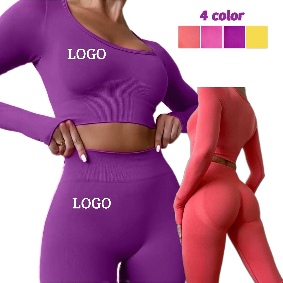 

Workout Clothes Women Long Sleeve Crop Top Seamless Yoga Sets High Waist Women Gym Clothing Yoga Leggings Set, Can do as your require