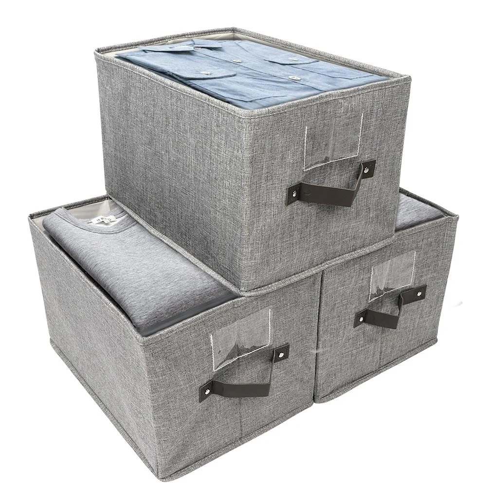 

OurWarm  Grey Collapsible Stackable Felt Clothes Storage Boxes Bins Storage Baskets