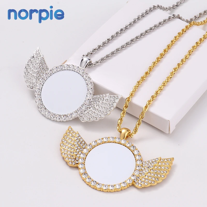 

Sublimation Blank Rhinestones Angel wings Necklaces Fashion Jewelry Necklaces, Silver/gold