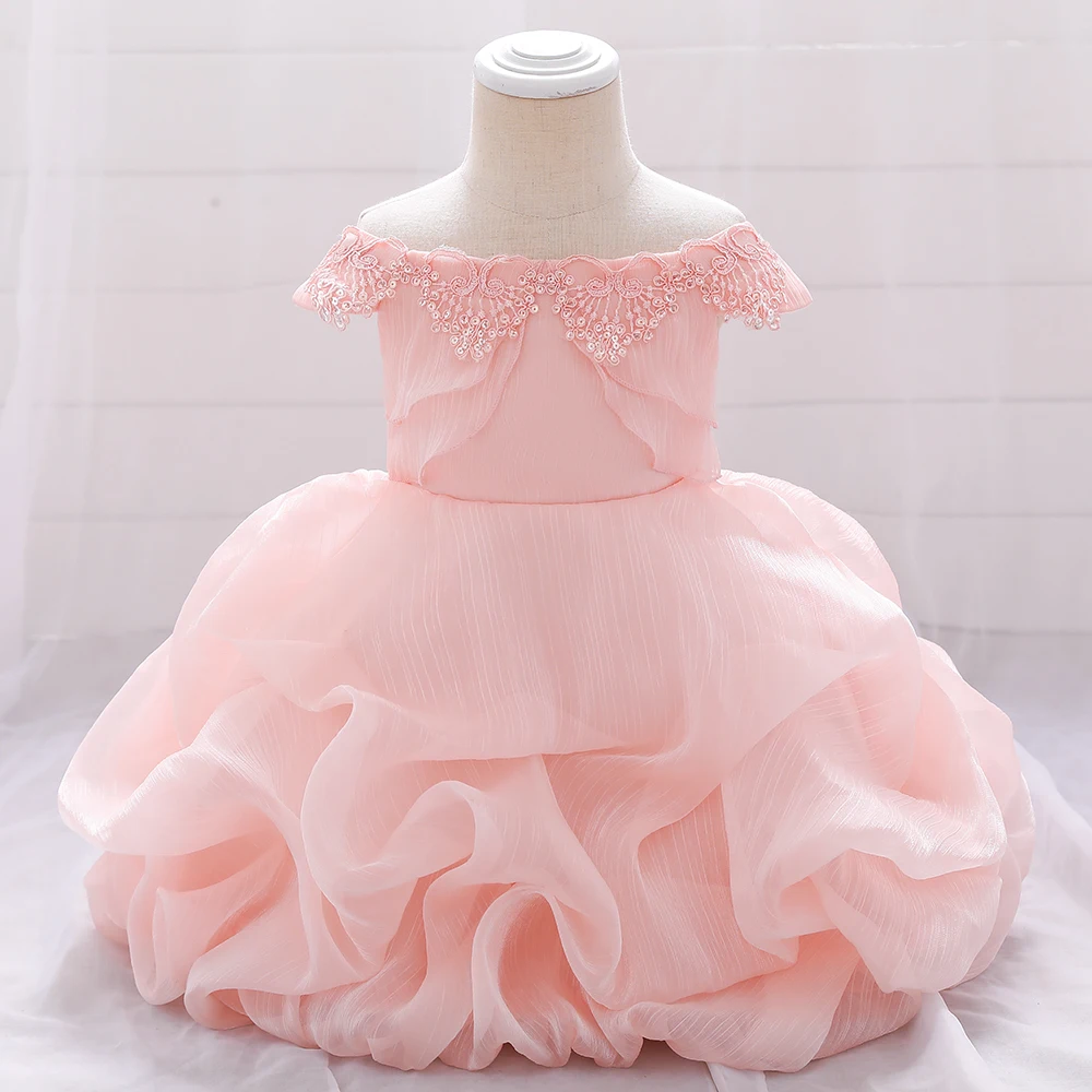 

MQATZ High Quality White Pink Champagne Color Ruffles Baby Dress Kids Strapless Clothing Wholesale Beautiful Model Dress L1961xz