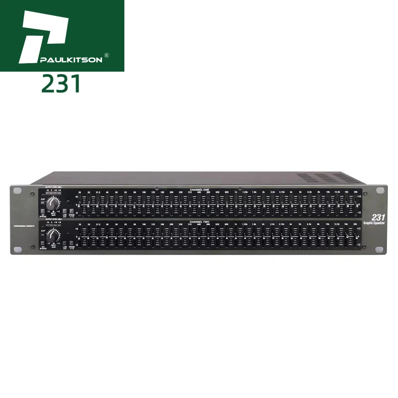 Paulkitson Pro Audio Equalizer EQ231 with Slider Controls 2U Professional Sound Equalizer
