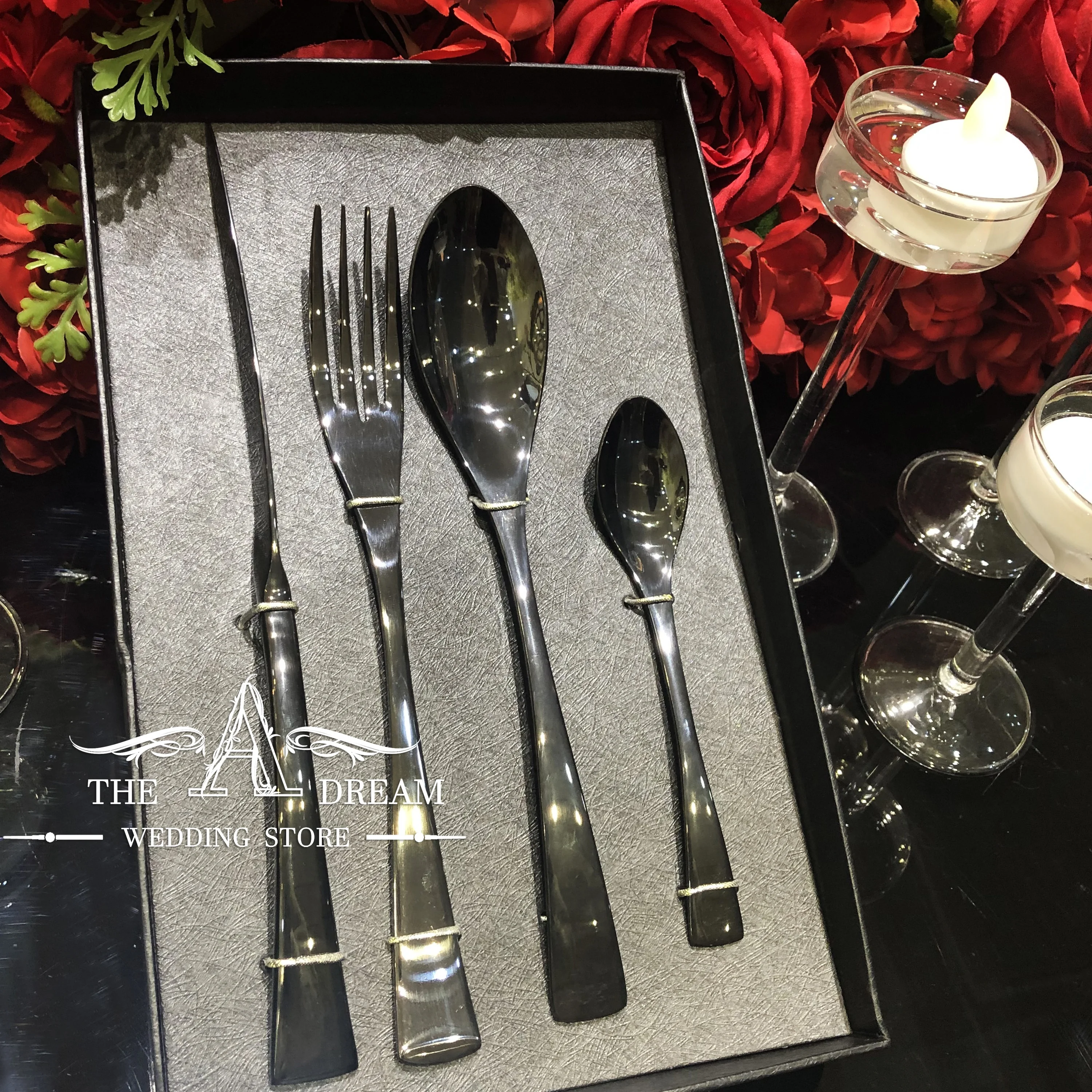 

CTL005-BK Gloss Black Cutlery Set Wedding Tableware Slimming Fork Spoon Set / Cuchilleria From The A Dream Wedding Store