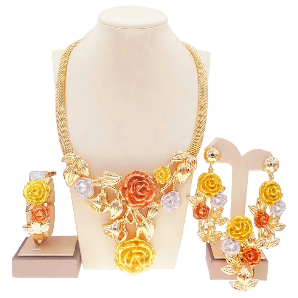 

Yulaili Italy Designer Jewelry Sets 24K Gold Plated Dubai Style Valentine's Gift Wedding Pedant And Earrings Jewels Sets