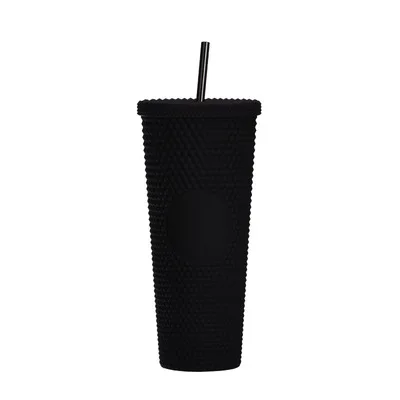 

2021 Custom Diamond Durian Grid Cup Matte Coffee Mug Double Wall Plastic Studded Tumbler With Straw Large Capacity Bottle, As pictures/customized