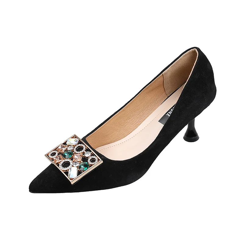 

High heels female thin single shoe fairy wind 2021 spring new Korean edition professional girls water diamond shoes, Black, beige, taro powder