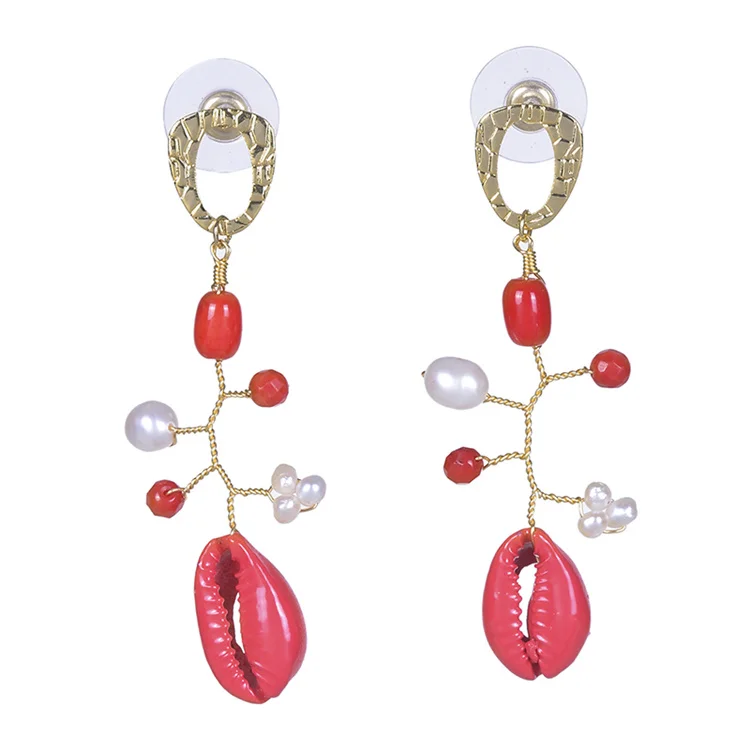 

2021 Best Selling high quality Romantic Trend 18k Gold Plated earrings Natural turquoise stone earrings Natural pearl earrings, 3 colors