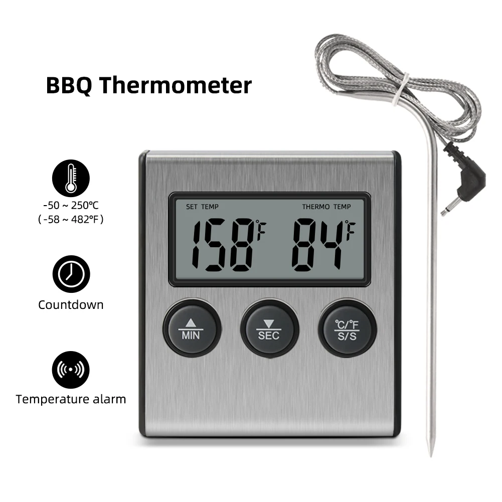 Portable Timer Digital BBQ Food Thermometer Barbecue Meat Cooking Kitchen Outdoor Household Probe Grill Bbq Tools LCD Display