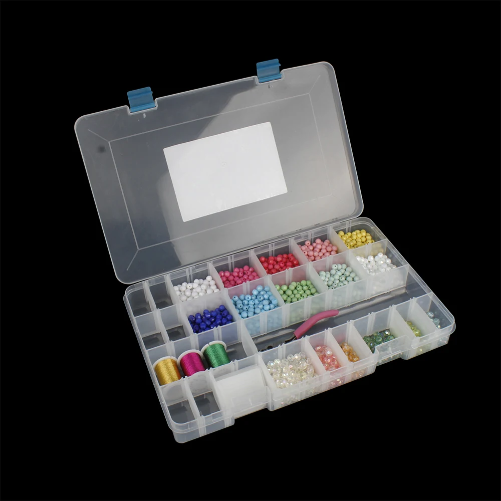 

21988 Plastic Storage Box, Jewellery Organizer Compartments Assortment, Earring Organizer with Removable Partition, Transparent