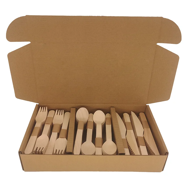 

300pcs disposable Wholesale hot sale disposable birch wood wooden cutlery/flatware dinner dessert spoon fork knife, Natural wooden color