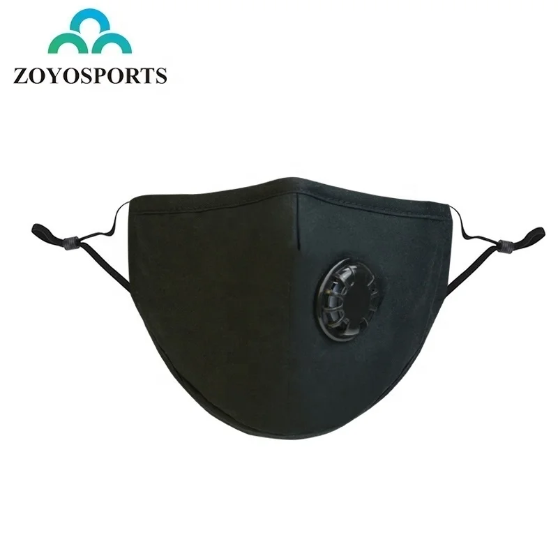 

ZOYOSPORT Custom city activated carbon filter Anti dust Earloop mask Breathable cotton facial Sports Mask with Valves in stock, Black