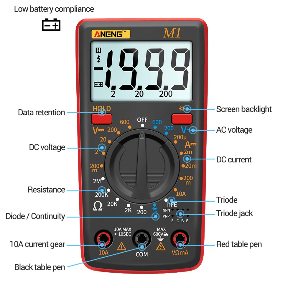 Aneng M1 Digital Multimeter Esrmeter Multimetro Tester True Rms Digital ...