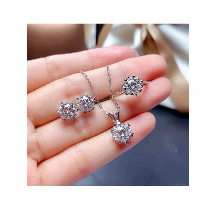 

Hearts and Arrows Plated PT950 Live Hot Sale Moissan Diamond Open Ring Female Necklace Pendant Earring Set jewelry sets