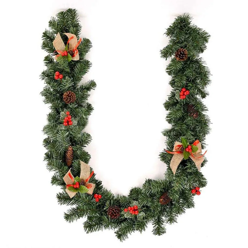 

Christmas Front Door Wreath Decorative Christmas Garland Rattan Bow Pine Cones Garlands Decoration for Trees Fireplaces Wall