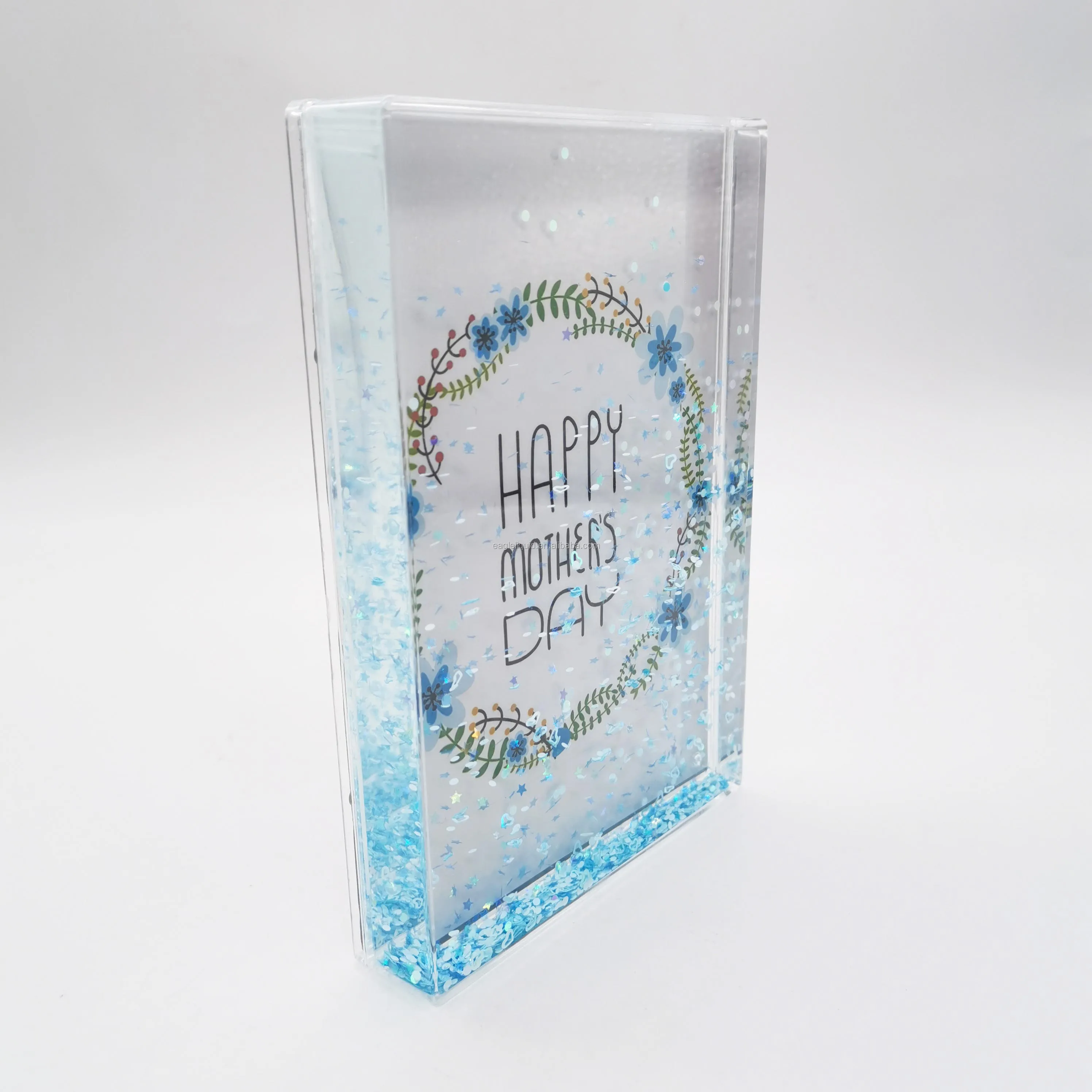 

Clear Plastic Crystal Acrylic Floating Sparkle Glitter Liquid Photo Frame for Mother's Day Gifts, Clear acrylic, colorful glitters