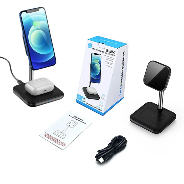 

15W Fast Magnetic Wireless Mobile Phone Charger Stand For iphone 12 Series For Airpods pro Wireless Charger